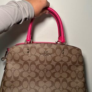 Coach Brown and Pink Signature Shoulder Bag